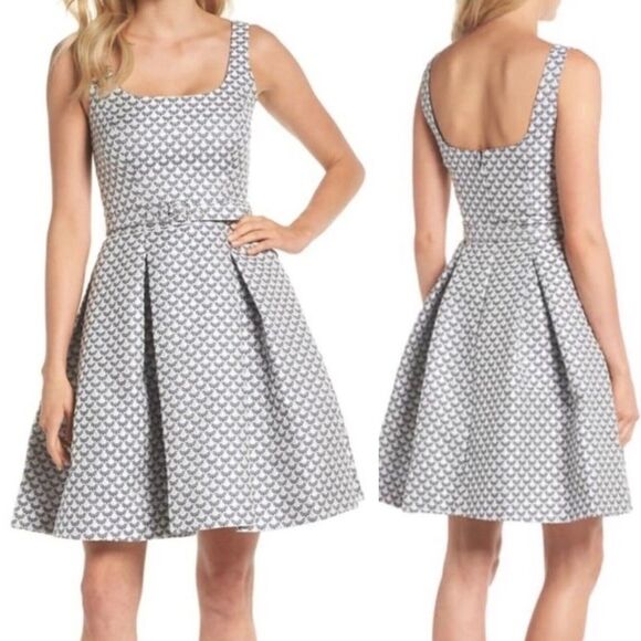 Gal Meets Glam Collection Isla Jacquard Belted Mini Ivory Navy 12 - Picture 1 of 12